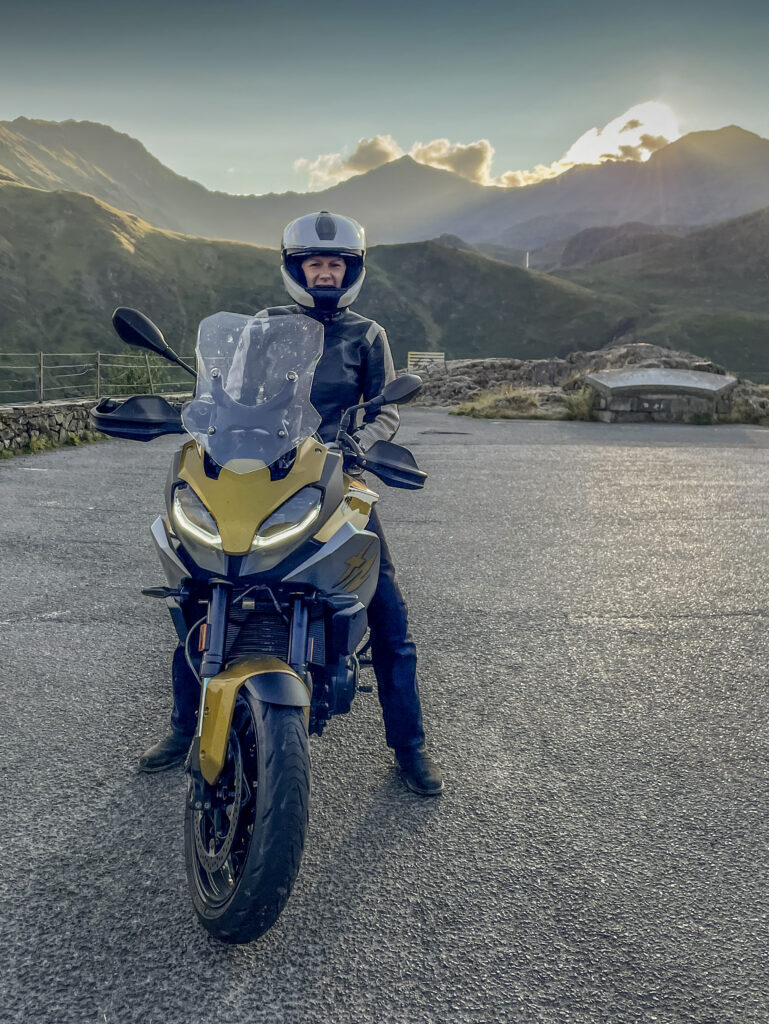 Squash Falconer on the BMW F 900 XR TE Snowdonia in the distance 